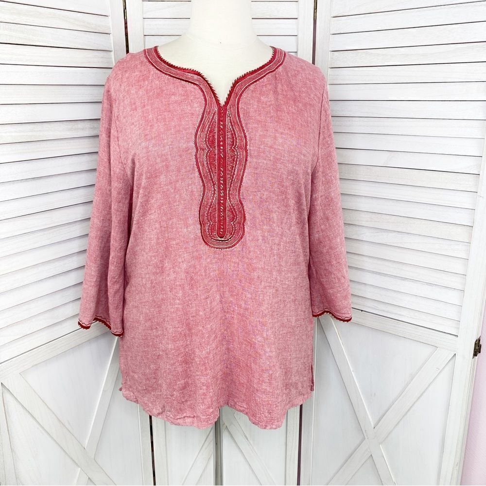 Victoria’s Essentials Linen Chambray‎ Tunic Shirt Red XXL